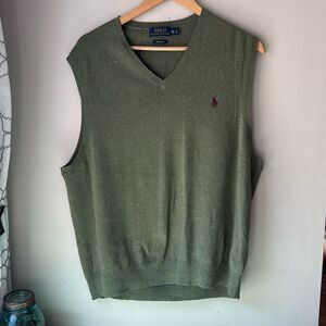 Polo Ralph Lauren sweater vest men’s size xl green v neck 100% Pima cotton prepp